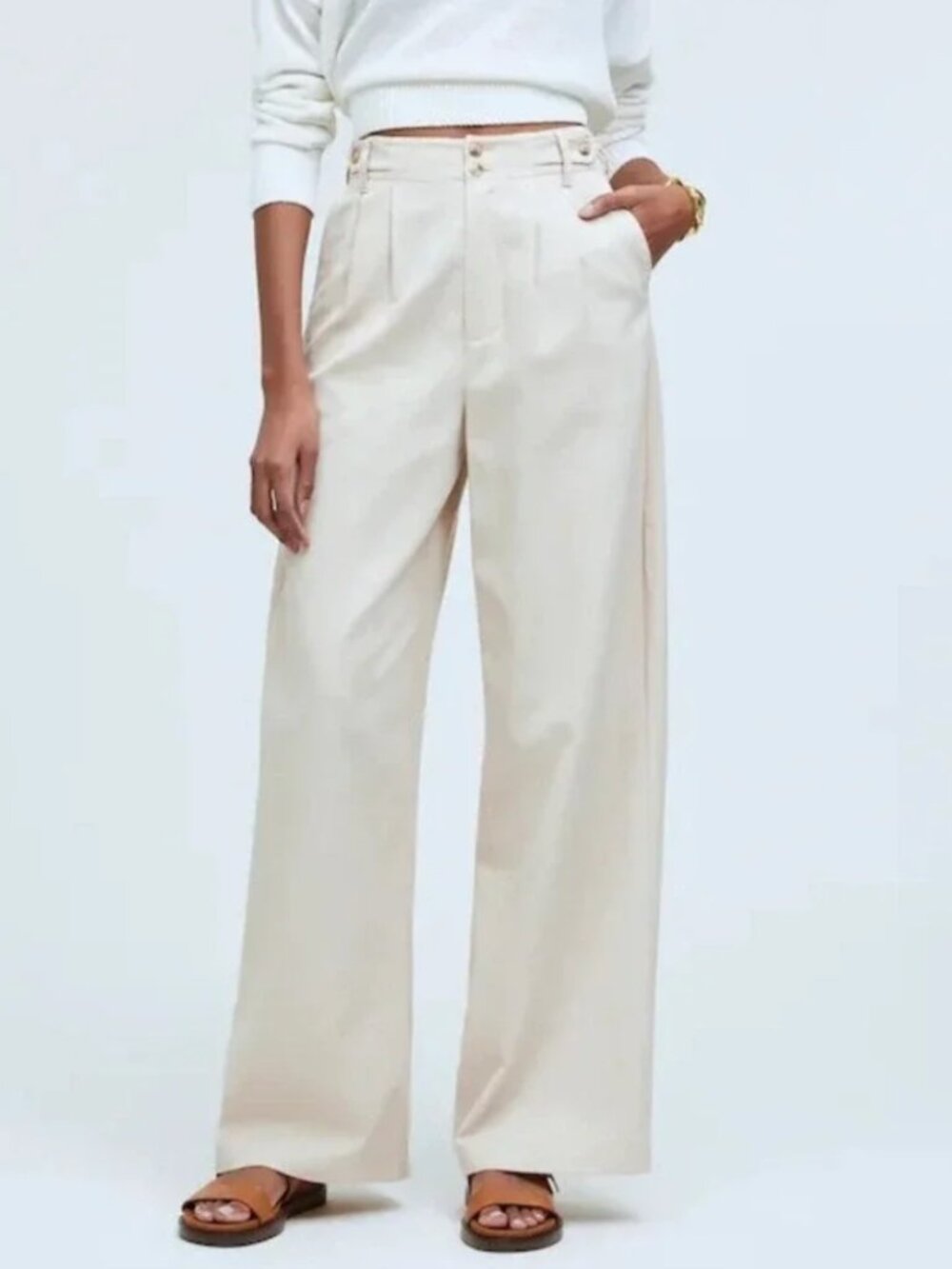 Madewell Harlow Wide Leg Pleated Pants Womens 4P Lyocell Linen Cotton Beige
